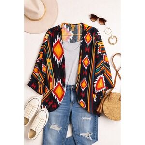 Wrangler Southwestern Aztec Kimono Cardigan Wrap Black Multi XXL LWK245M